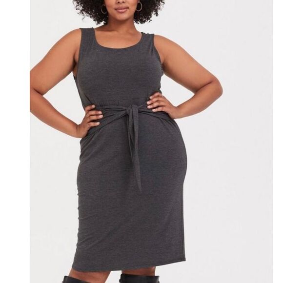 Torrid Charcoal gray jersey tie front shift dress women’s plus size 1X - Picture 1 of 10